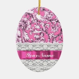 Pink floral lace pattern ceramic tree decoration
