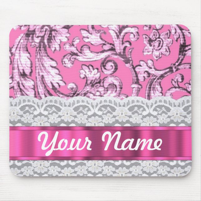 Pink floral lace pattern mouse mat (Front)
