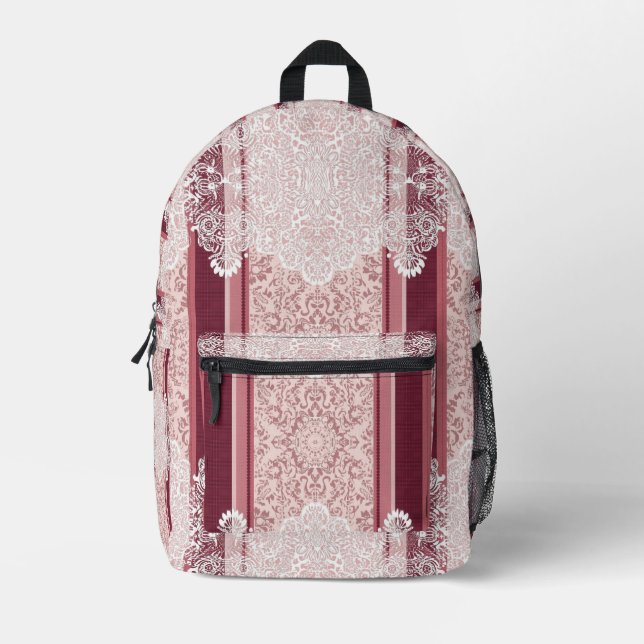Pink floral lace print AI art  Printed Backpack (Front)