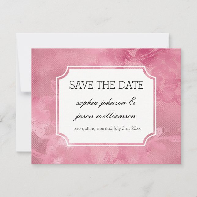 Pink Floral Lace save the date (Front)