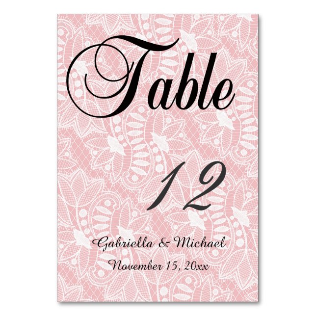 Pink Floral Lace Table Number (Front)