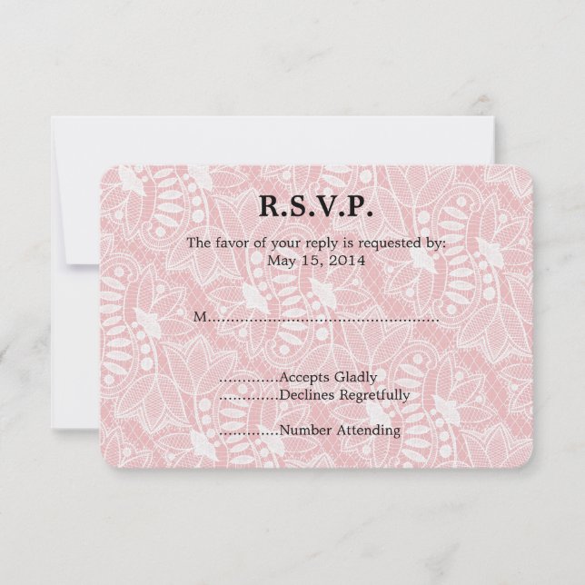 Pink Floral Lace  Wedding RSVP (Front)