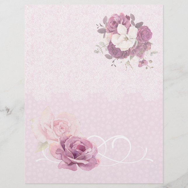 Pink Floral & Lace Wedding Scrapbook Paper (Front)