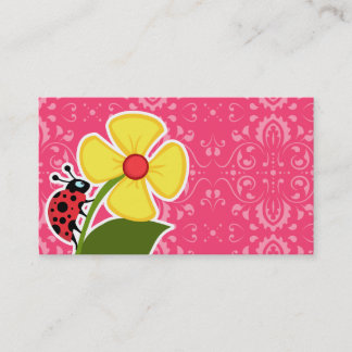 Pink Floral; Ladybug Business Card