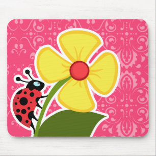 Pink Floral; Ladybug Mouse Mat