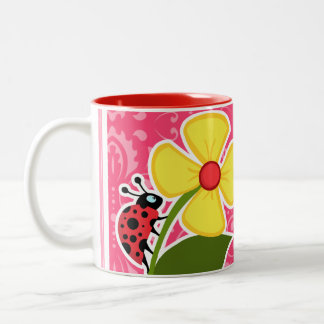 Pink Floral; Ladybug Two-Tone Coffee Mug