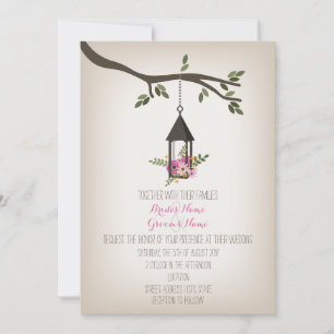 Pink Floral Lantern Tree Wedding Invitation