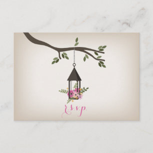 Pink Floral Lantern Tree Wedding R.S.V.P. RSVP Card