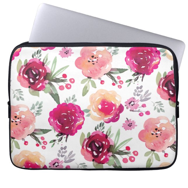 Pink Floral Laptop Sleeve (Front)