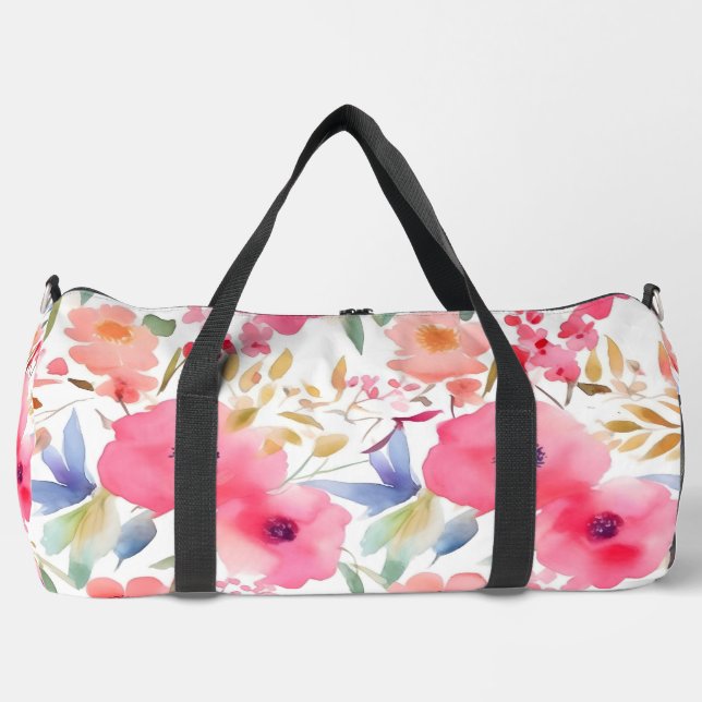 Pink Floral Large Duffel Bag (Front)