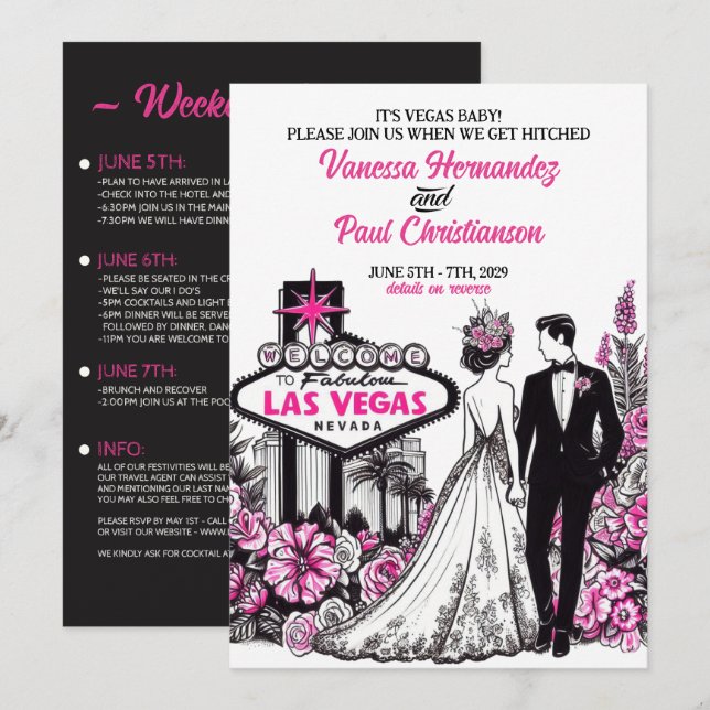 Pink Floral Las Vegas Wedding Invitation (Front/Back)
