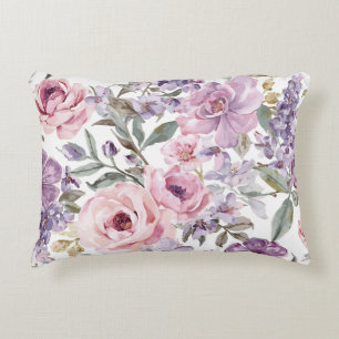 Pink Floral Lavender Rose Watercolor Purple Flower Decorative Cushion