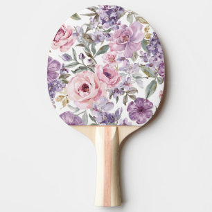 Pink Floral Lavender Rose Watercolor Purple Flower Ping Pong Paddle