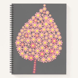 Pink Floral Leaf on Dark Grey Background – Elegant Notebook