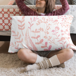 Pink Floral Leaves and Feathers Pattern Pillowcase