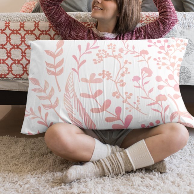 Pink Floral Leaves and Feathers Pattern Pillowcase (Creator Uploaded)