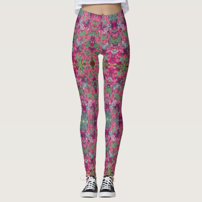 Pink Floral  Leggings (Front)