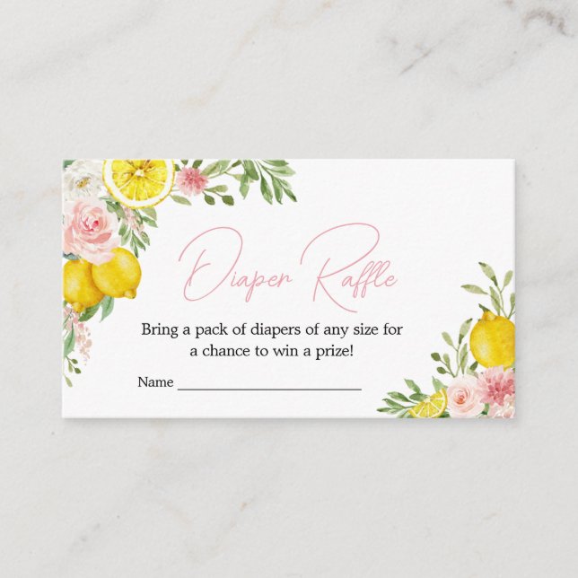Pink Floral Lemon Baby Shower Diaper Raffle Enclosure Card (Front)