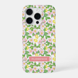 Pink Floral Lemon Pattern Monogram iPhone 16 Pro Case