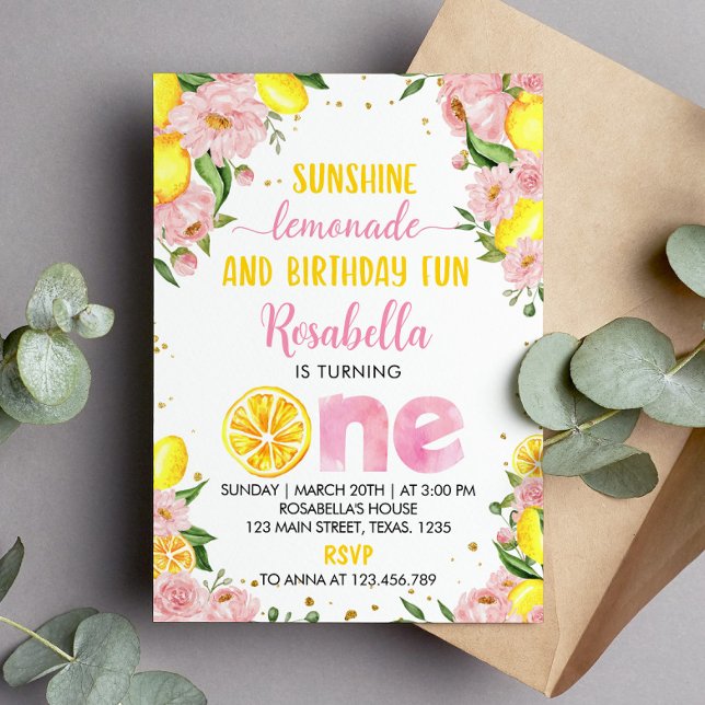 Pink Floral Lemonade 1st Birthday Invitation (Creator Uploaded)