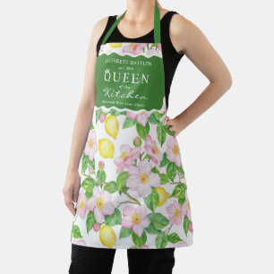 Pink Floral Lemons Citrus Queen of the Kitchen Apron