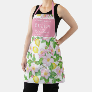 Pink Floral Lemons Citrus Queen of the Kitchen Apron