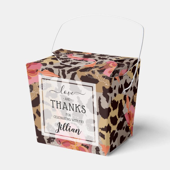 Pink Floral Leopard Print  Favour Box (Front Side)