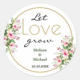 Pink Floral Let Love Grow Tropical Wedding Classic Round Sticker
