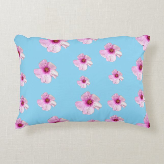 Pink Floral Light Blue Lumbar Accent Pillow (Front)