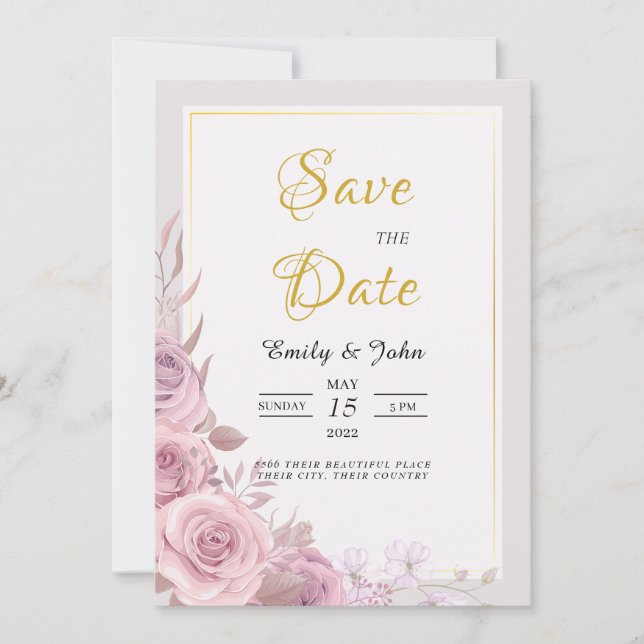 Pink floral lightly elegant  invitation (Front)