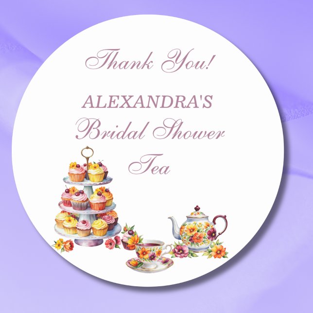 Pink Floral Lilac Tea Party Bridal Shower Favour C Classic Round Sticker (Creator Uploaded)