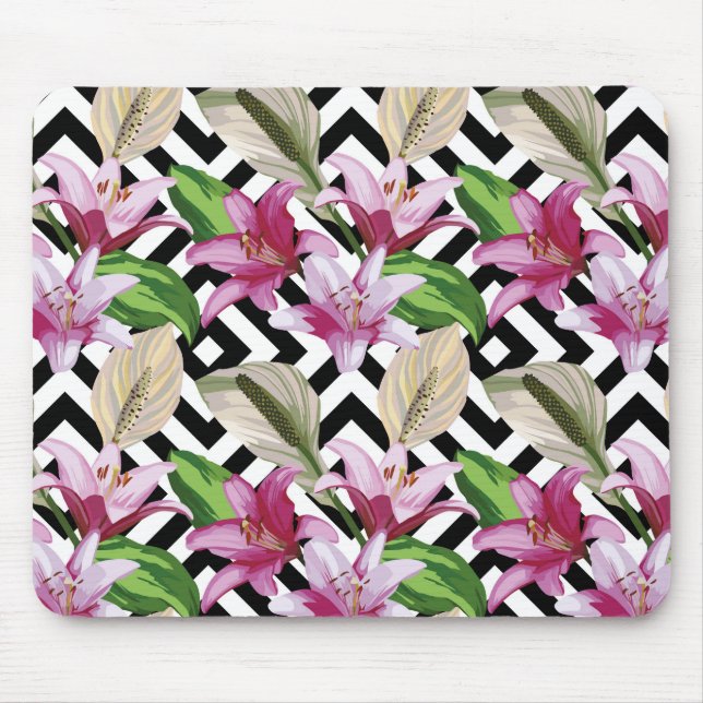 Pink Floral Lily Mouse pad (Front)
