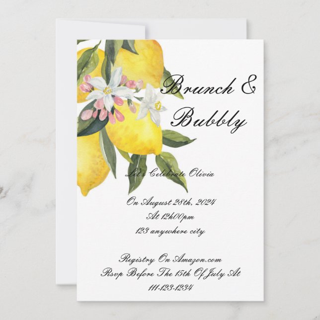 PINK FLORAL LIMONCELLO BRIDAL SHOWER INVITATION (Front)