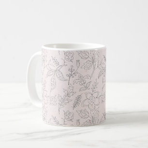 Pink Floral Line Art Pattern Coffee Mug