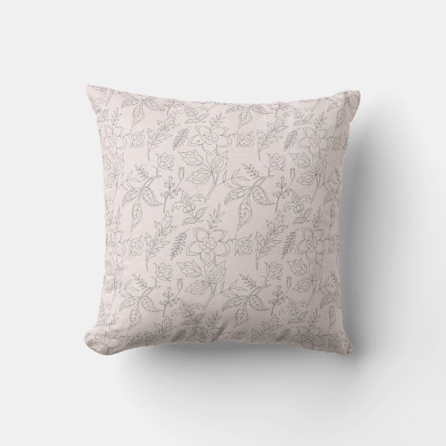 Pink Floral Line Art Pattern Cushion (Front)