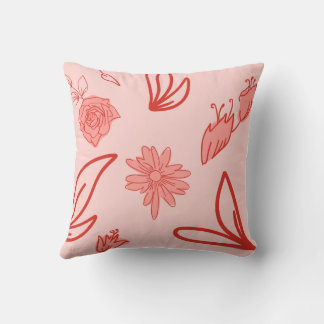 Pink Floral Line Art Pattern Cushion
