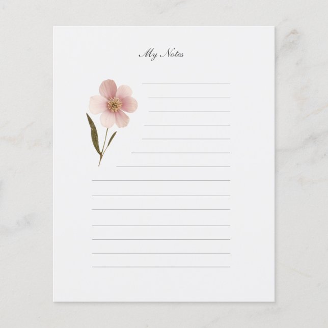 Pink Floral Lined Stationery Note Paper (Front)