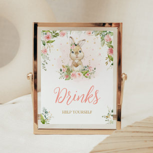 Pink Floral Little Bunny Baby Shower Drinks Poster