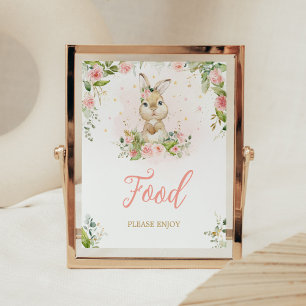 Pink Floral Little Bunny Baby Shower Food Poster