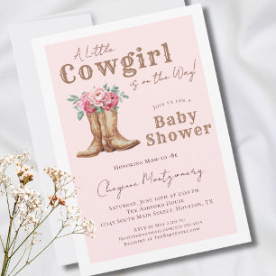 Pink Floral Little Cowgirl Baby Shower Invitation