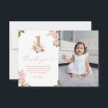 Pink Floral Little Miss 1st Birthday Thank You Card<br><div class="desc">This elegant collection has girly pink delicate watercolor floral bouquets and gold glitter outlines. It says "little miss onederful" in a cute handwritten script that has a heart detail.</div>