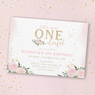 Pink Floral Little Miss Onederful 1st Birthday Invitation