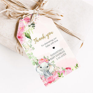 Pink Floral Little Peanut Baby Shower Favour Tag