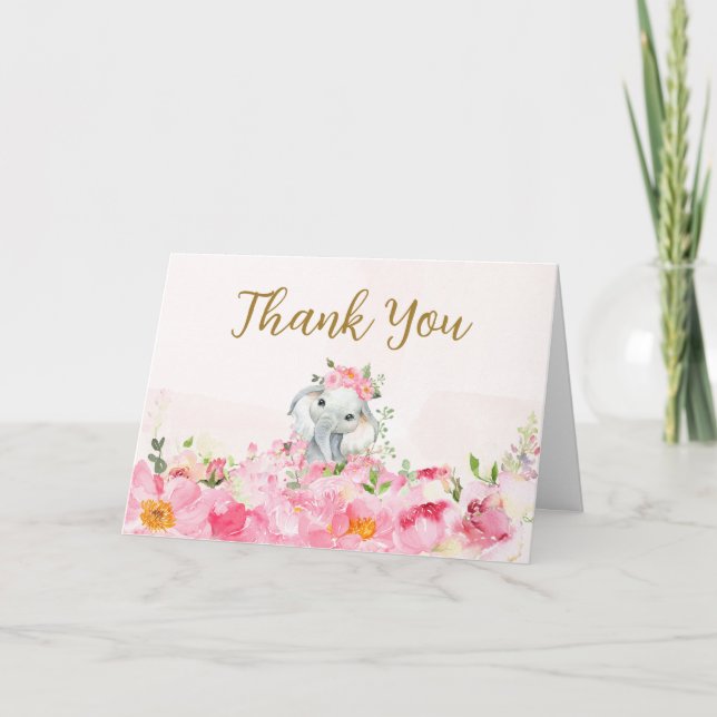 Pink Floral Little Peanut Baby Shower Thank You Card (Front)