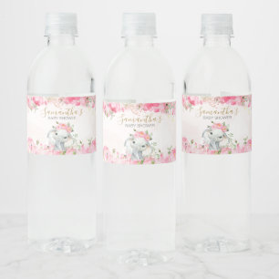Pink Floral Little Peanut Baby Shower Water Bottle Label