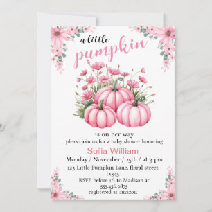 pink floral little pumpkin baby girl shower invitation