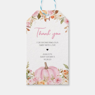 Pink Floral Little Pumpkin Baby Shower Favour Tags