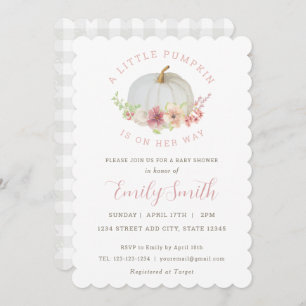 Pink Floral Little Pumpkin Fall Baby Girl Shower Invitation