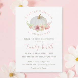 Pink Floral Little Pumpkin Fall Baby Girl Shower Invitation