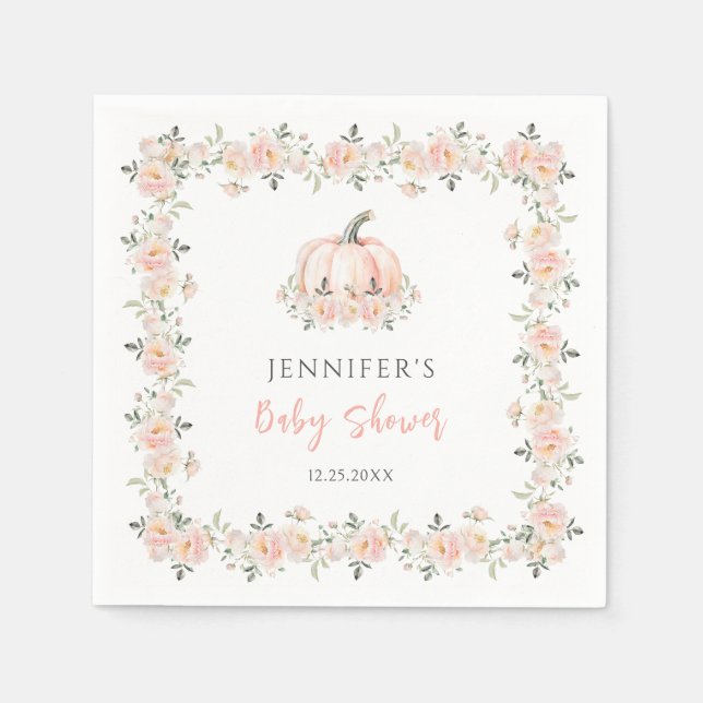 Pink floral little pumpkin fall baby girl shower napkin (Front)